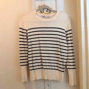 Zara Cream & Navy Striped Sweater